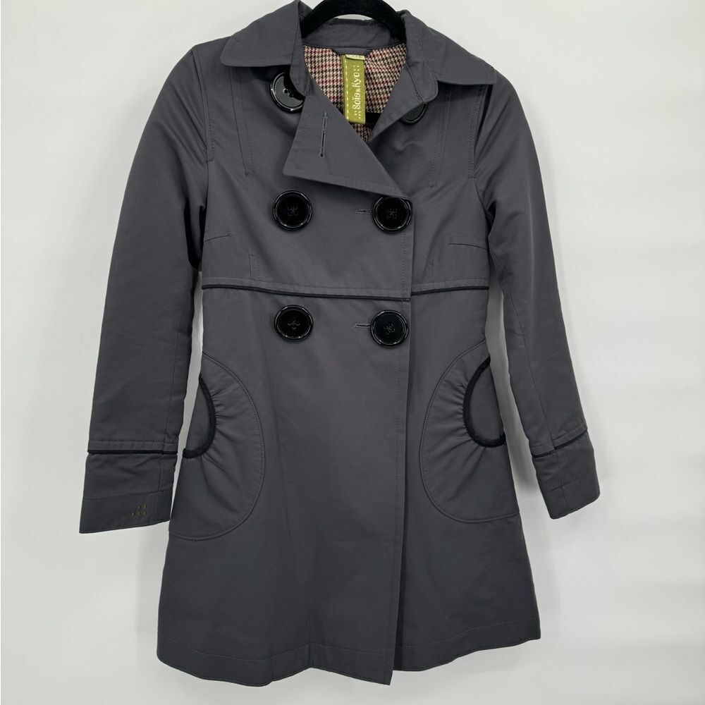 Soia & Kyo Black Trench Coat‎  Full Length Women Size XS Vintage Gray Jacket